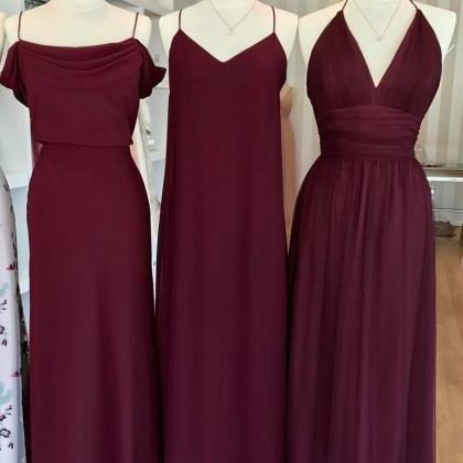 Burgundy Bridesmaid Dress,chiffon Prom Dress,long..