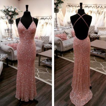 Glitter Prom Dress, V Neck Prom Dress,sequins..