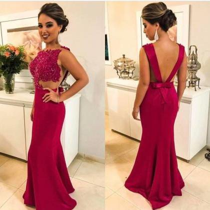 Lace Appliques Evening Gowns,fuchsia Prom..