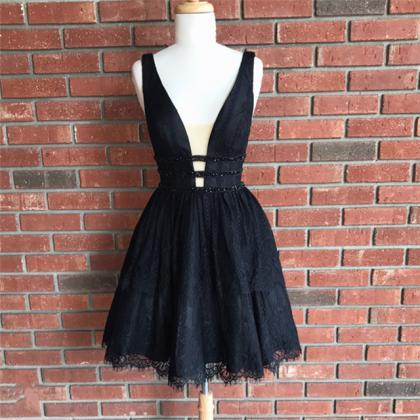 Little Black Dress,black Lace Homecoming Dress,..