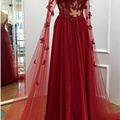 Burgundy Prom Dress,long Formal Dress,lace..