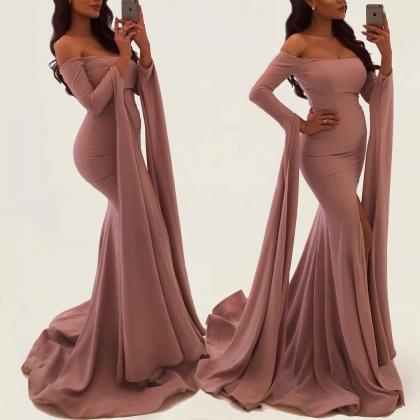 Long Sleeves Evening Gowns,off Shoulder Prom..