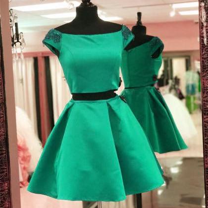 Sexy Two Pieces Black Cap Sleeve Cheap Homecoming Dresses 2018, CM430