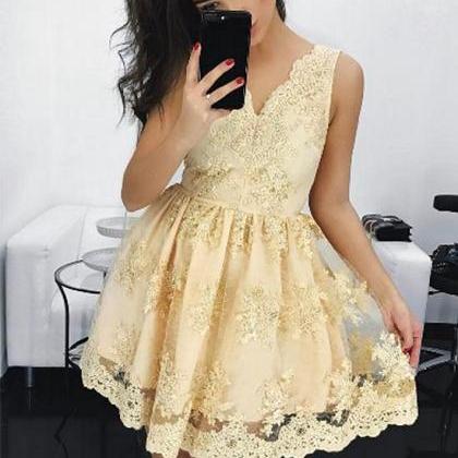 Champagne Homecoming Dress,lace Homecoming..