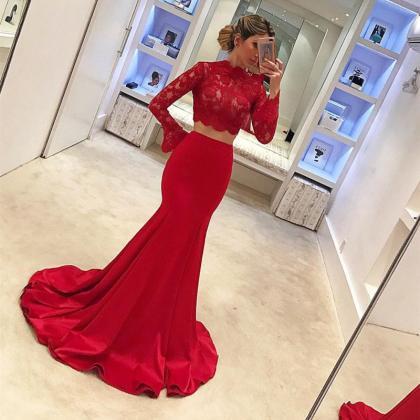 Long Sleeves Prom Dresses,two Piece Prom..