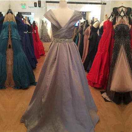 Cap Sleeve Evening Gowns,v Neck Prom Dress,long..