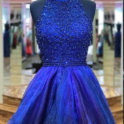 Ombre Homecoming Dress,halter Prom Gowns,beaded..