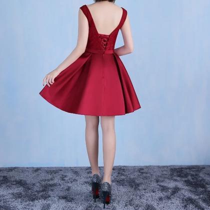 Burgundy Lace Cap Sleeves Open Back Homecoming..