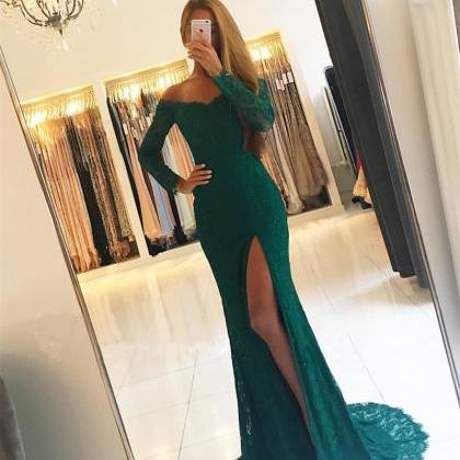 emerald green prom dress,lace eveni..