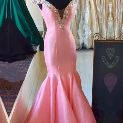 Pink Off-the-shoulder Plunging V Mermaid Long Prom..