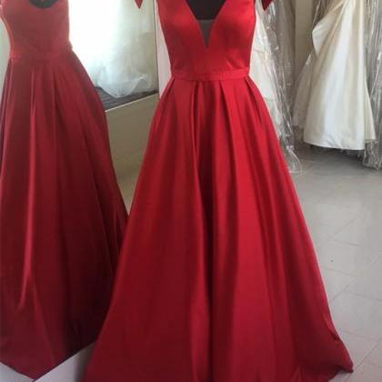 Sleeveless Plunge-v Satin A-line Long Prom Dress,..
