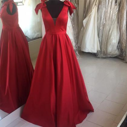 Sleeveless Plunge-v Satin A-line Long Prom Dress,..