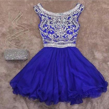 Royal Blue Homecoming Dress,crystal Beaded..