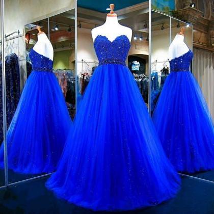 Long Prom Dress,tulle Ball Gowns,royal Blue..