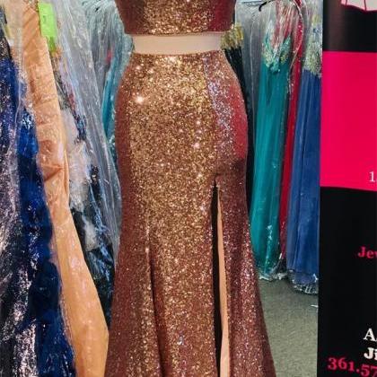 Two Piece Prom Dress,mermaid Prom Dress,sequins..