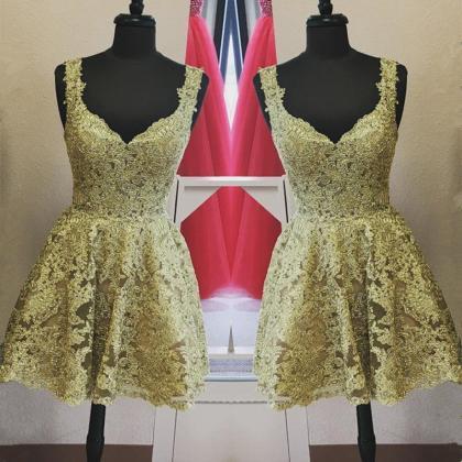 Gold Lace Homecoming Dresses,Short ..