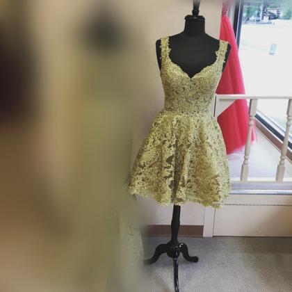 Gold Lace Homecoming Dresses,Short ..