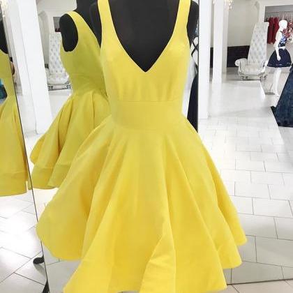  Yellow  Homecoming  Dress  V Neck Prom  Dress  Swing Party 