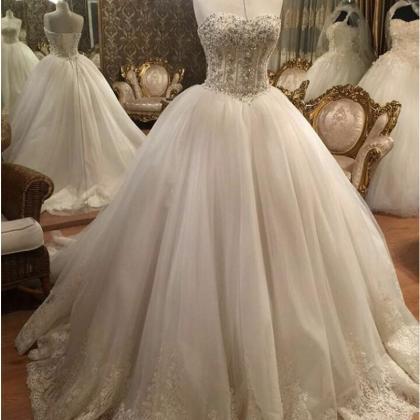 Pearl Beaded Lace Wedding Dress,ball Gowns Wedding..