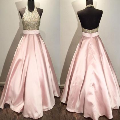 pink prom dresses,halter prom dress..