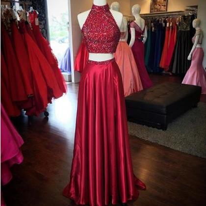 2 Piece Prom Dresses,Wine Red Prom ..