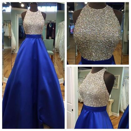 Royal Blue Ball Gowns,Beaded Prom D..