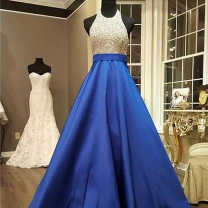 Royal Blue Ball Gowns,beaded Prom Dresses,halter..