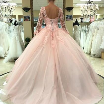 Pink Quinceanera Dress,Long Sleeves..