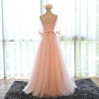 Pink Long Chiffon A-line Evening Gown Featuring..