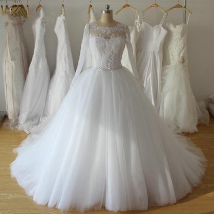Real Photo Long Sleeves Lace Ball Gowns Wedding..
