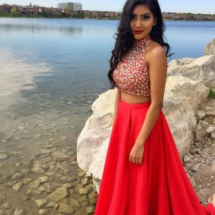 Red Prom Gowns,long Two Piece Prom Dresses 2016..