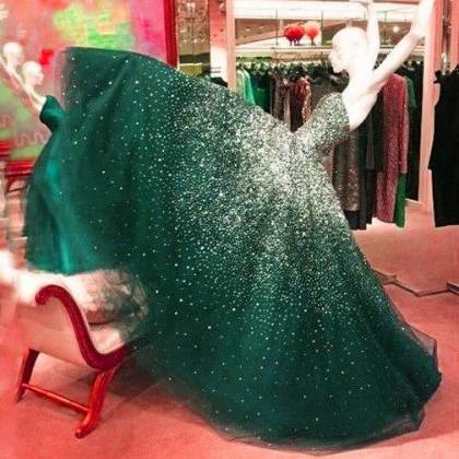 Crystal Beaded Sweetheart Ball Gown,emerald Green..