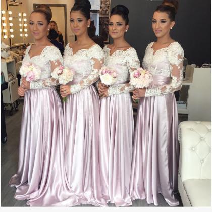 lengan gowns prom panjang gaun maid pengantin kedatangan elegan mengenakan cuello banquete yesbabyonline