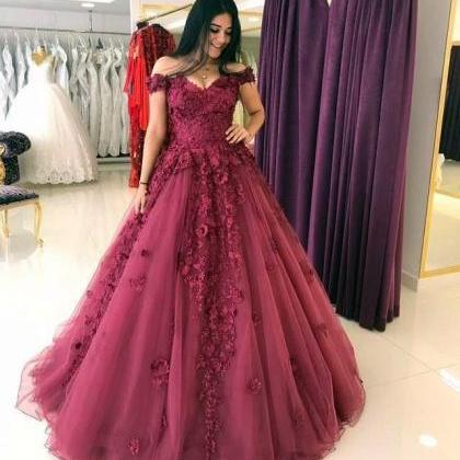 Lace Appliques Prom Dresses Ball Gowns,tulle..