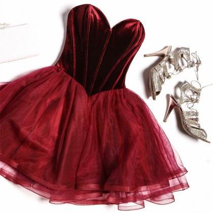 Burgundy Homecoming Dress,velvet Prom Dress,short..