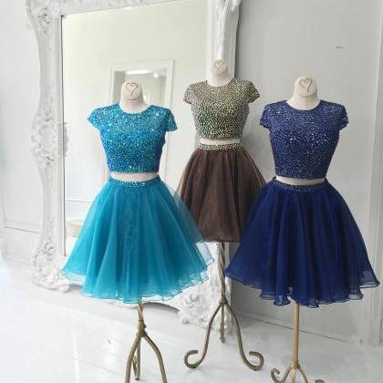 Two Piece Crystal Beaded Homecoming Dresses 2016..