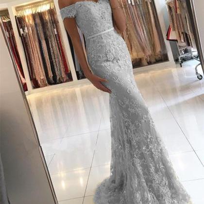 Silver Prom Dress,lace Prom Dress,mermaid Evening..