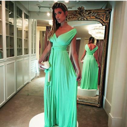V Neck Prom Dress,mint Green Bridesmaid Dress,long..