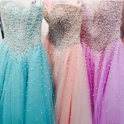Elegant Pearl Beaded Sweetheart Ball Gown Prom..