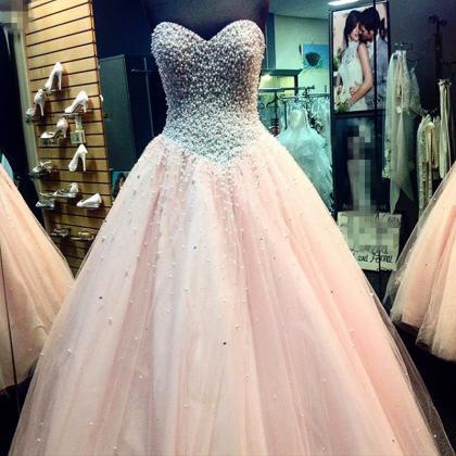 Elegant Pearl Beaded Sweetheart Ball Gown Prom..