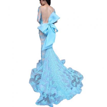 Long Sleeves Evening Dress,mermaid Prom Dress,bow..