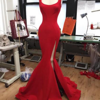 Long Red Jersey Prom Dress,elegant Formal..