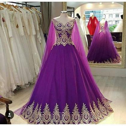Elegant V Neck Purple Prom Dresses Ball Gowns With..