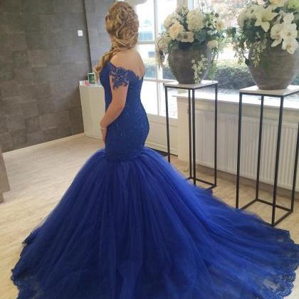 Royal Blue Prom Dresses,lace Prom Dresses,mermaid..