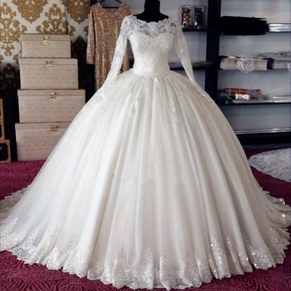 Real Sample Lace Long Sleeves Ball Gowns Wedding..