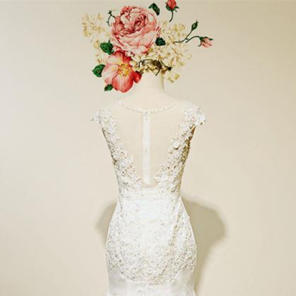 Real Photo Vintage Cap Sleeves Illusion Back Lace..