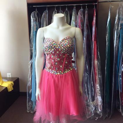 Luxury Crystal Beaded Sweetheart Corset Pink Prom..