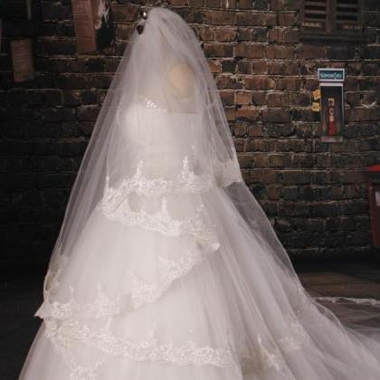 3 Layers Lace Edge Light Ivory Bridal Veil Royal..