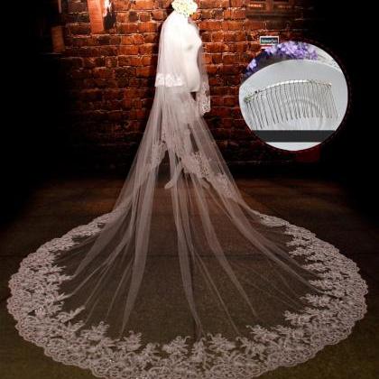 Chic Lace Edge Cream Bridal Veils 3.5 Meters..