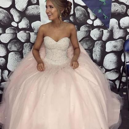 Pink Organza Ball Gowns Prom Dresses,pearl Beaded..